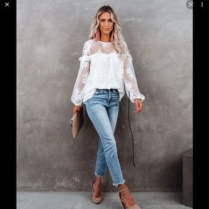 Vici Collection Ivory Embroidered Lace Blouse
